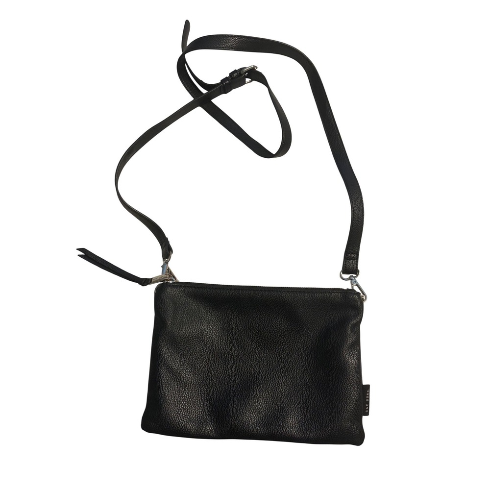 Rae Dunn Crossbody Bag Minimalist Pebbled Black Silver Hardware Striped OS